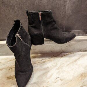 New Day Faux Black Suede Zip Ankle Boot